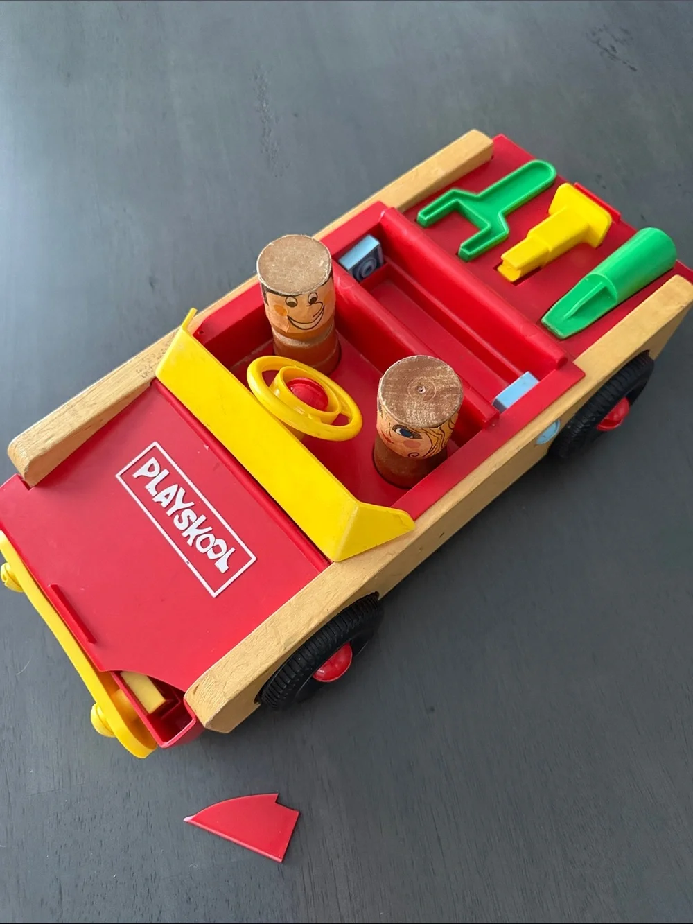 1970’s Playskool Take- Apart Red & Yellow Wooden Tool Truck